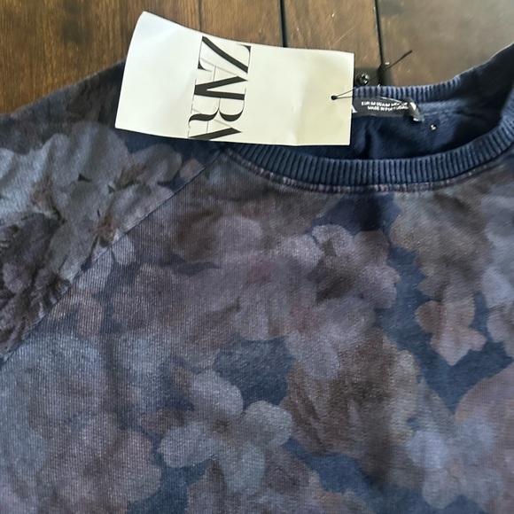 Zara Blue Floral Crewneck Sweater M NWT - Picture 3 of 3
